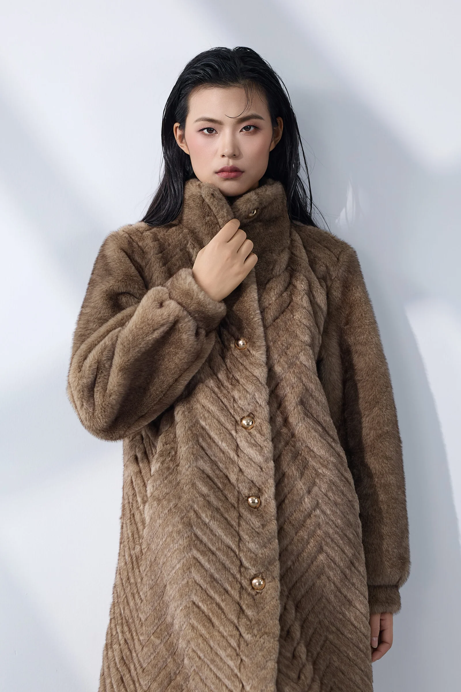 Ivory Chevron Fur Coat