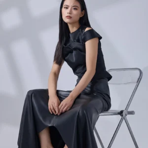 Blouse and leather skirt set