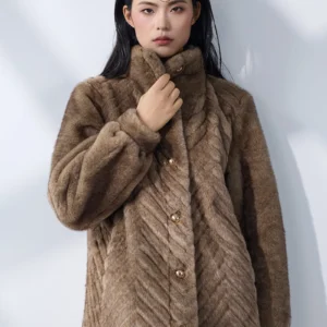 Ivory Chevron Fur Coat