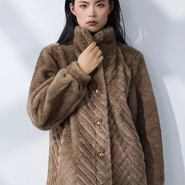 Ivory Chevron Fur Coat