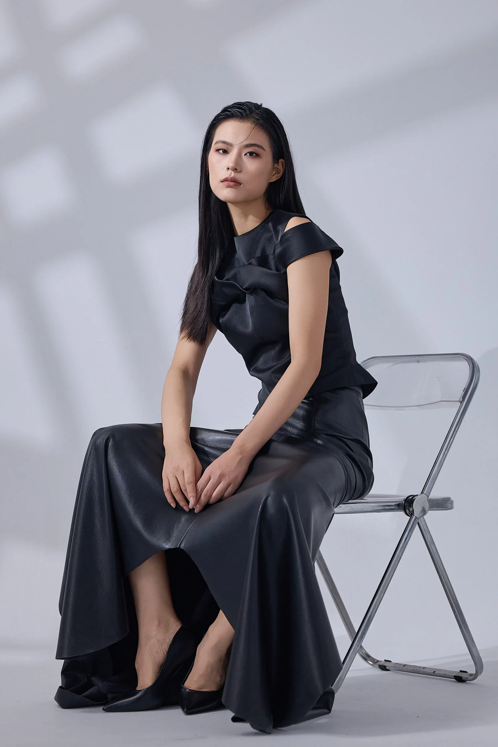 Blouse and leather skirt set