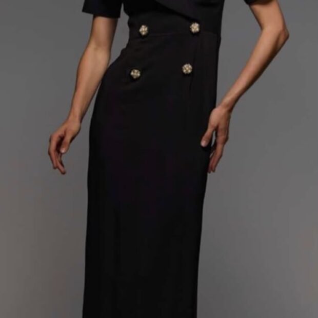Black Double-Breasted Midi Dress