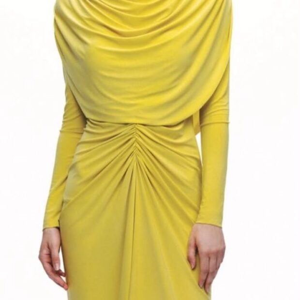 Yellow Stretch-Silk Draped Dress