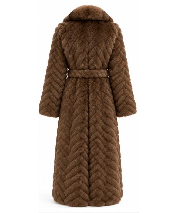 Chocolate Brown Chevron Fur Coat - Image 2