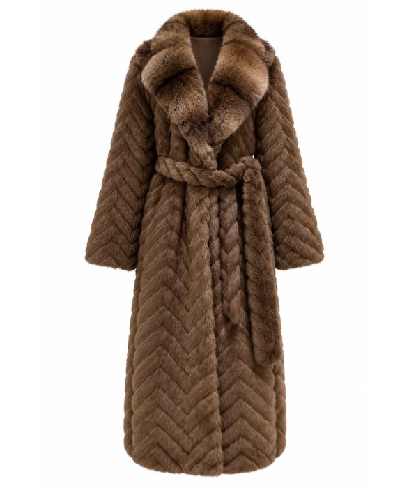 Chocolate Brown Chevron Fur Coat