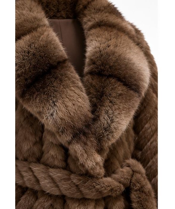 Chocolate Brown Chevron Fur Coat - Image 3