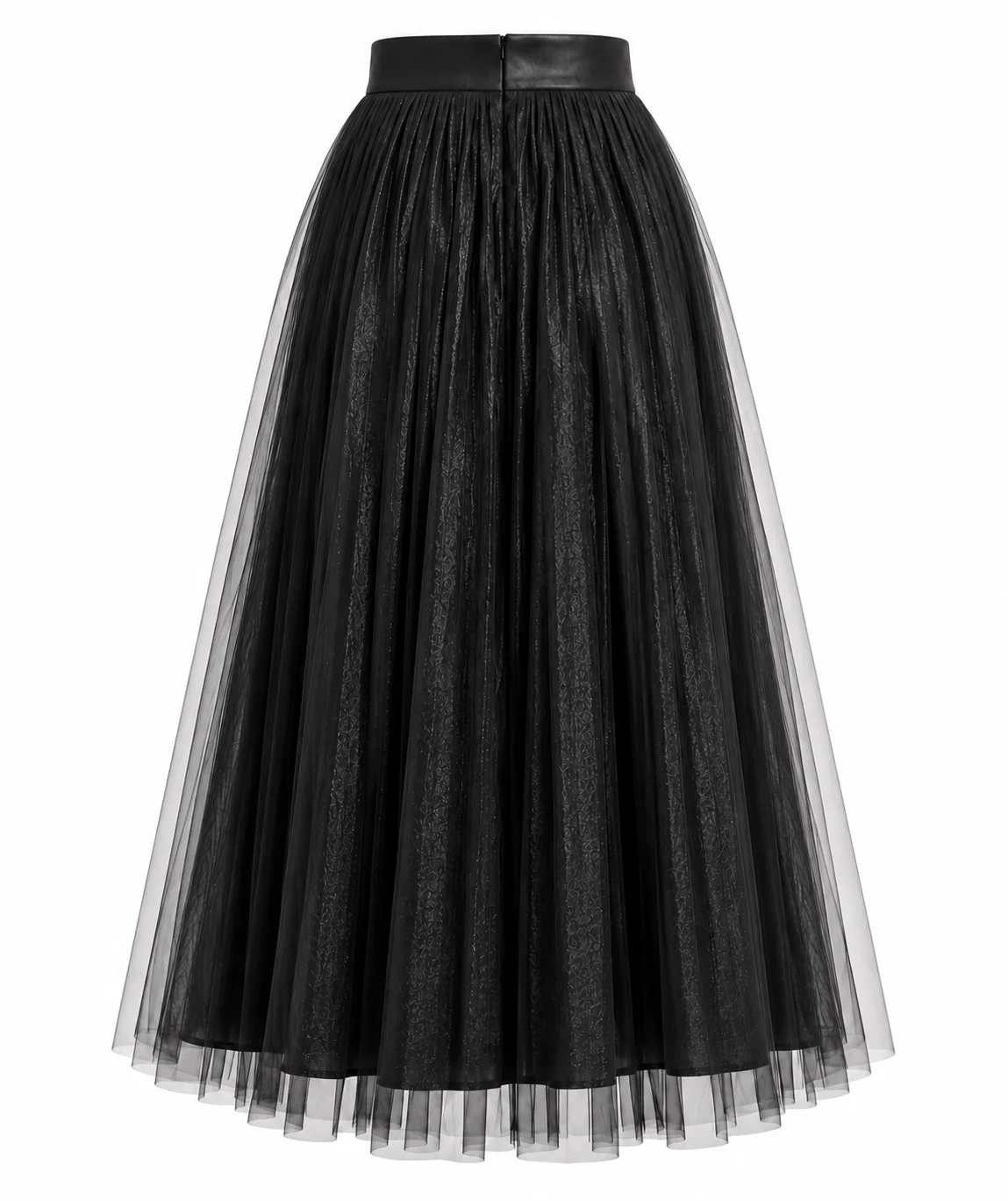 Noir Pleated Tulle Maxi Skirt - Image 2