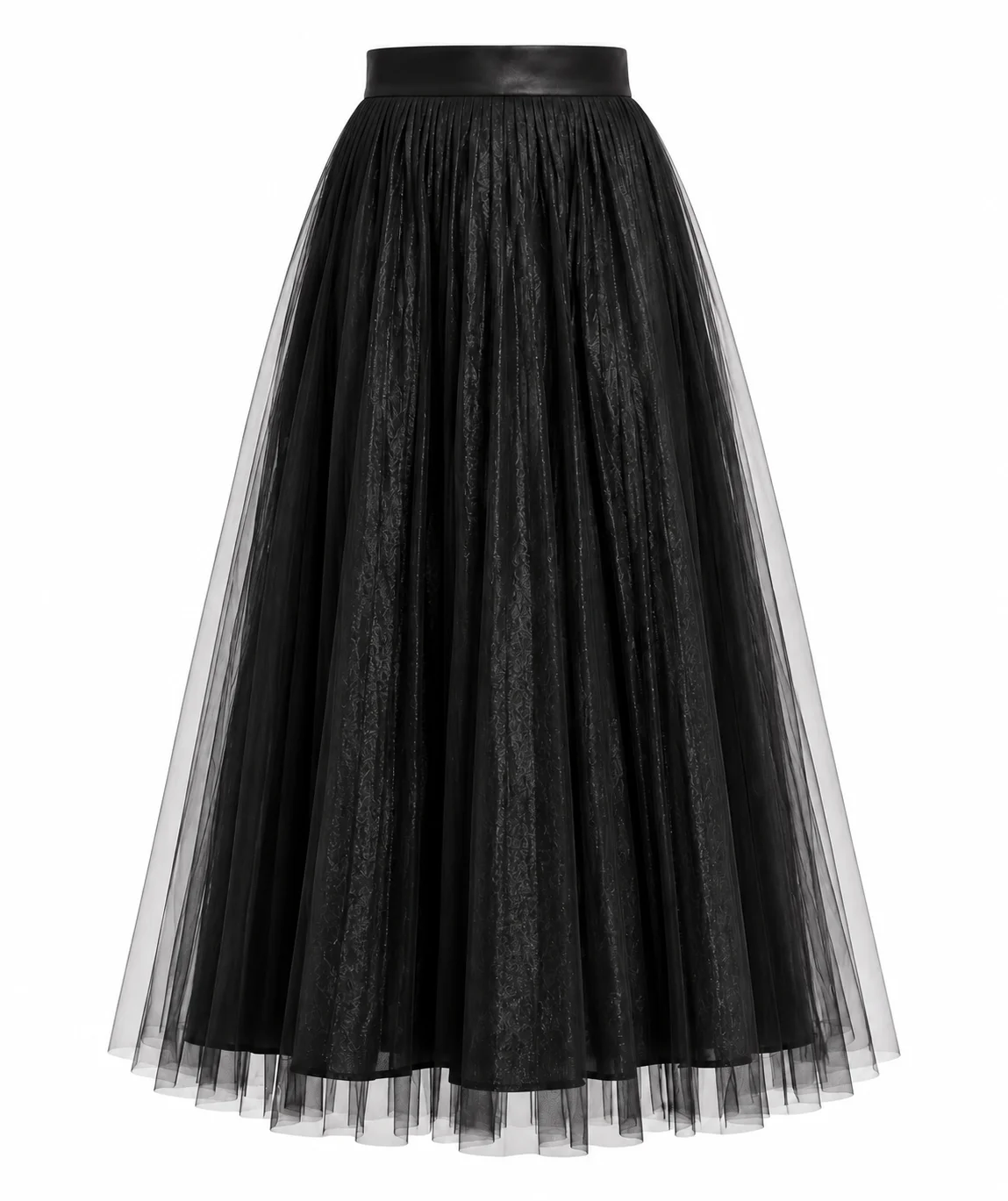 Noir Pleated Tulle Maxi Skirt