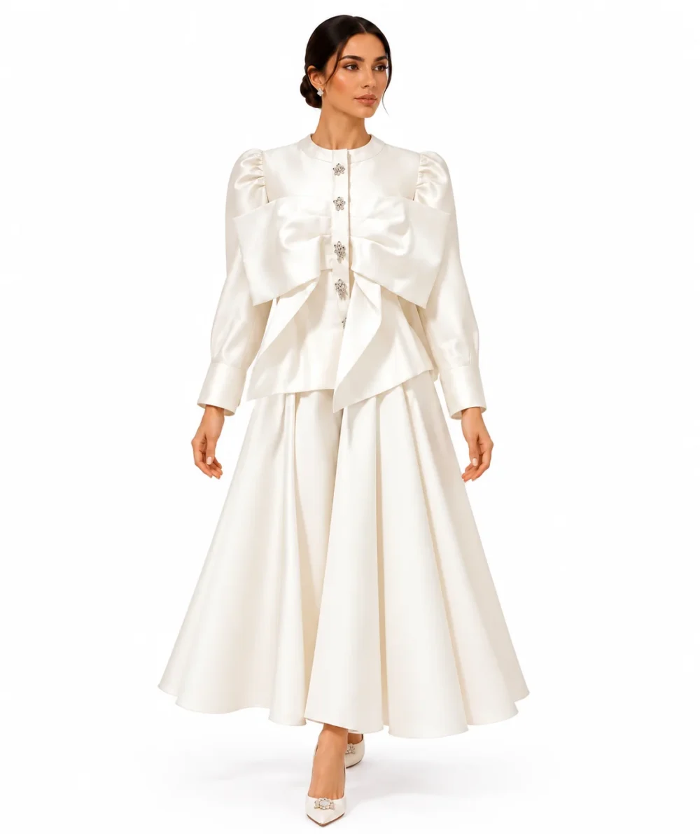Ivory Bow Detail Two-Piece Set