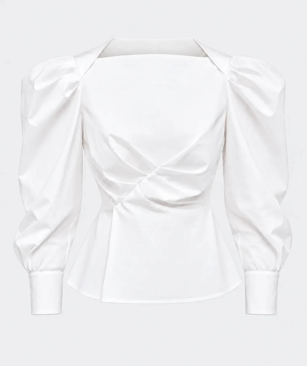 Ivory Sculpted Puff-Sleeve Blouse