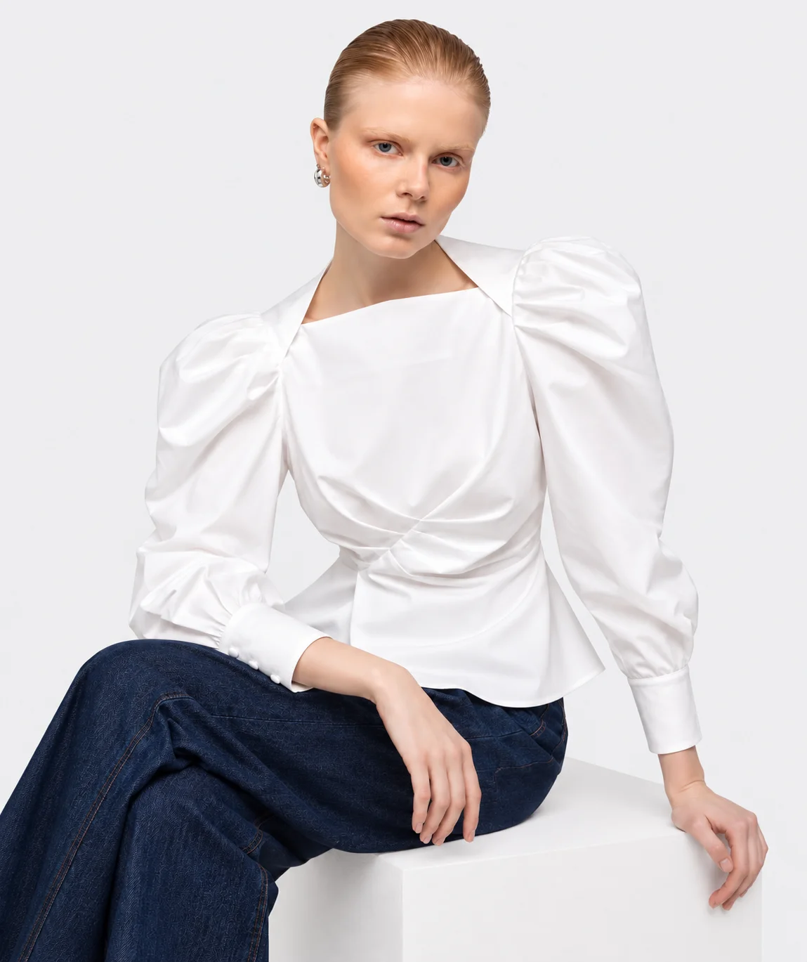 Ivory Sculpted Puff-Sleeve Blouse - Image 4