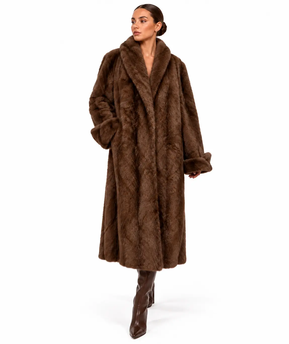 Chocolate Brown Luxury Fur Coat - Image 5