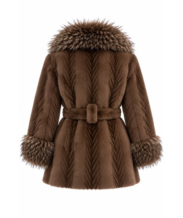 Chocolate Brown Fur-Trimmed Belted Coat - Image 2