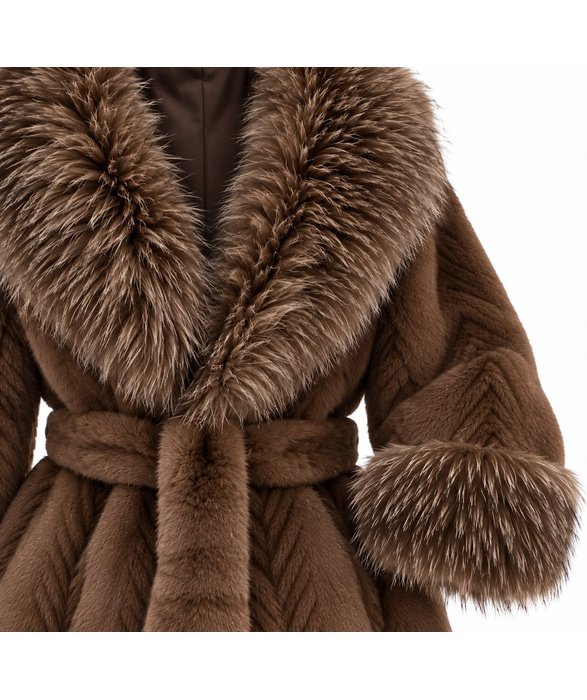 Chocolate Brown Fur-Trimmed Belted Coat - Image 4