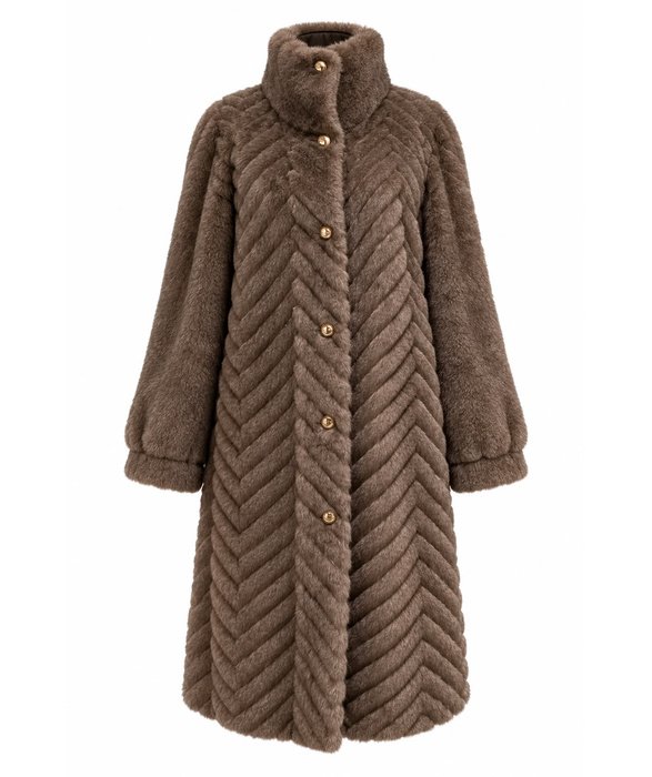 Mocha Brown Chevron Fur Coat