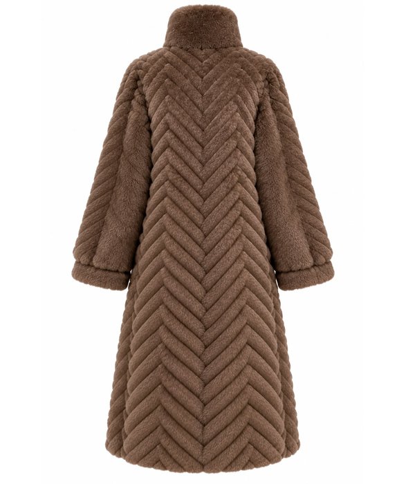 Mocha Brown Chevron Fur Coat - Image 2
