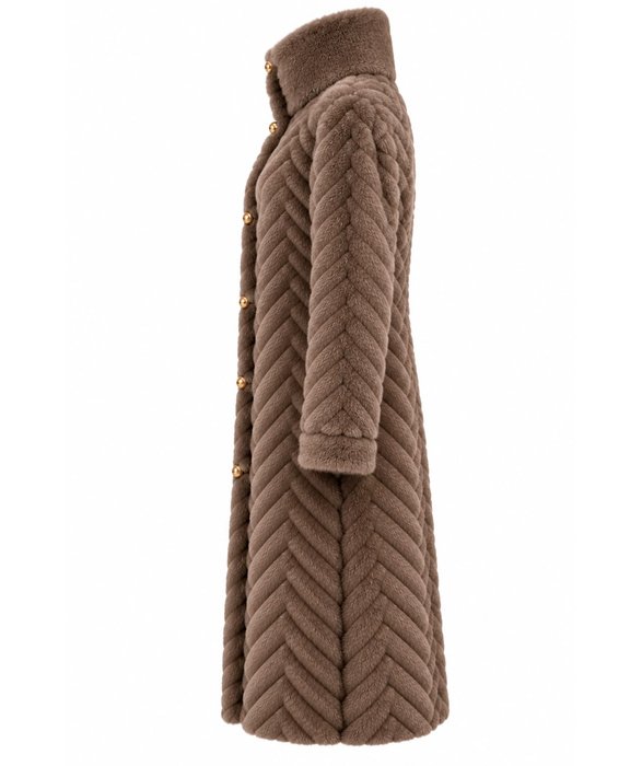 Mocha Brown Chevron Fur Coat - Image 5