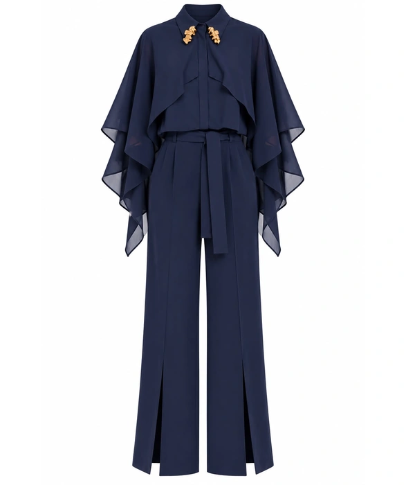 Midnight Navy Cape-Sleeve Co-Ord Set - Image 2