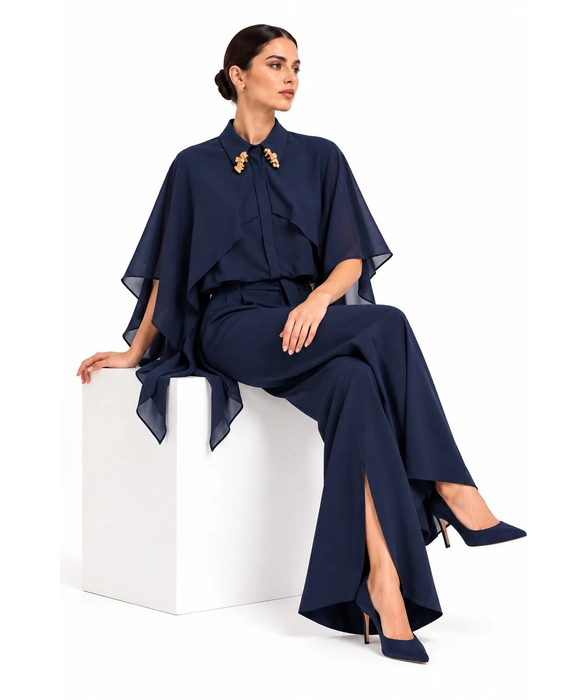 Midnight Navy Cape-Sleeve Co-Ord Set - Image 4